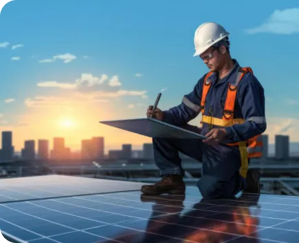 Engineer inspecting a rooftop solar array